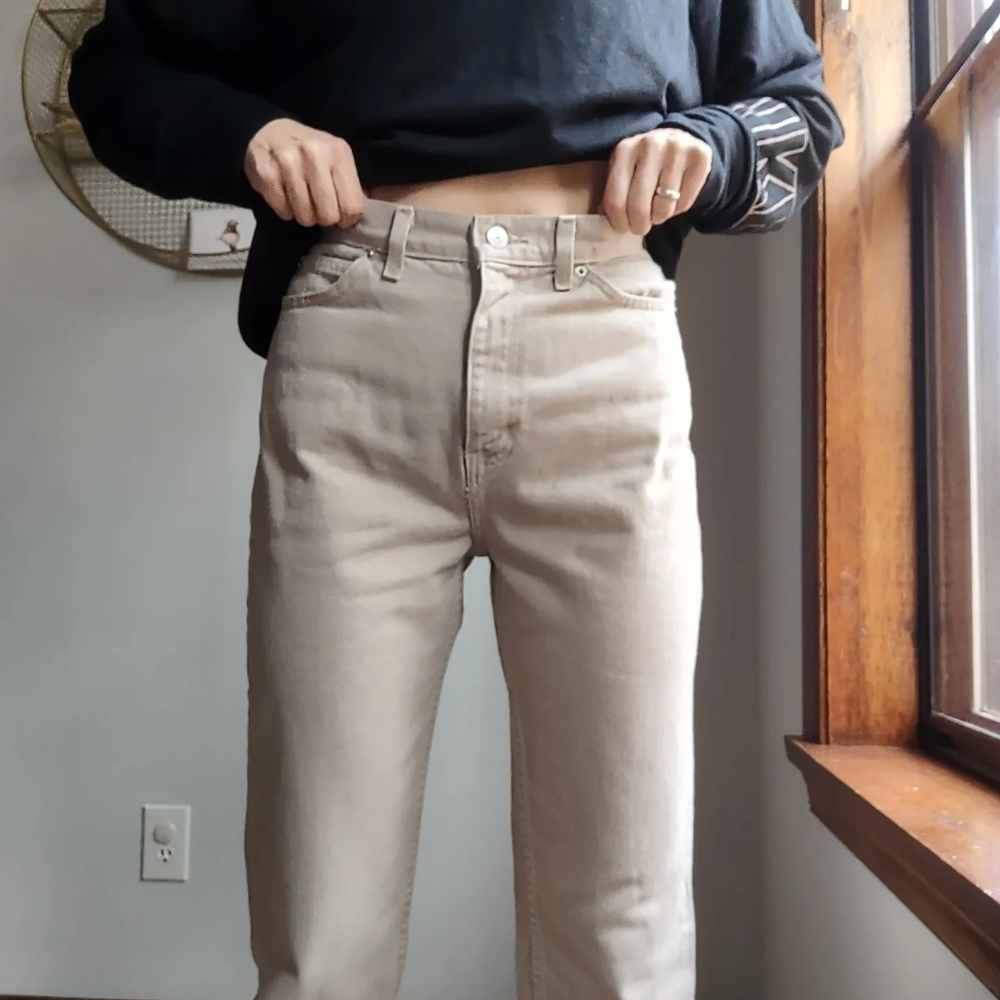 Vintage High-waisted Mom Jeans Beige